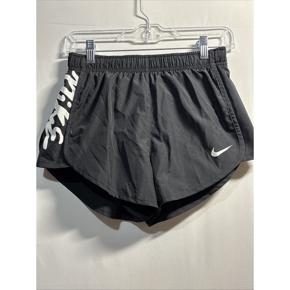 Nike Women's Small Black Running Shorts Tempo Dri-FIT Cheer Dance Side Spellout‎